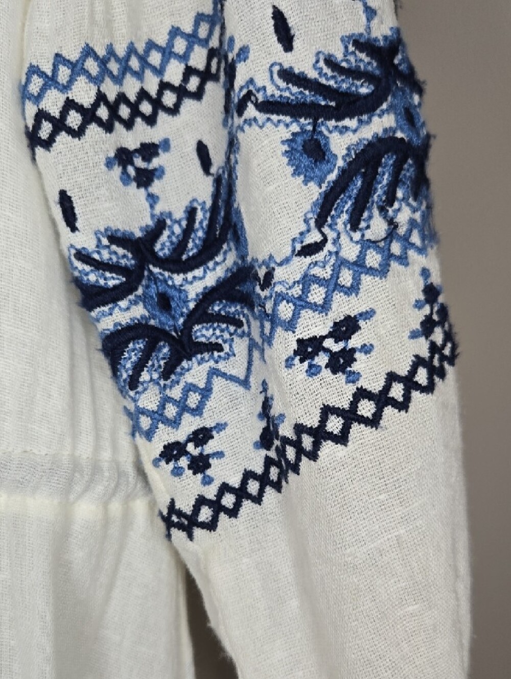 Free People White Tunic Swim Coverup with Blue Embroidery - Picture 7 of 9